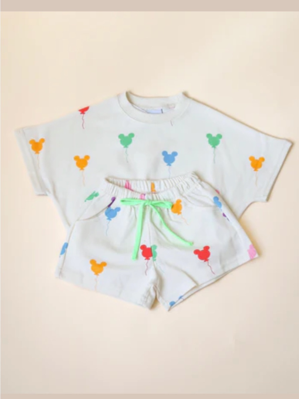 Kids White Balloon Mouse Print Tee & Shorts Set